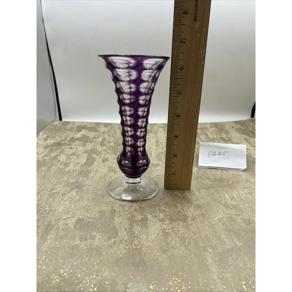 Antique-Anna Hutte 1940 Amethyst Floral 6.5 Inch Footed Vase Rare Design
